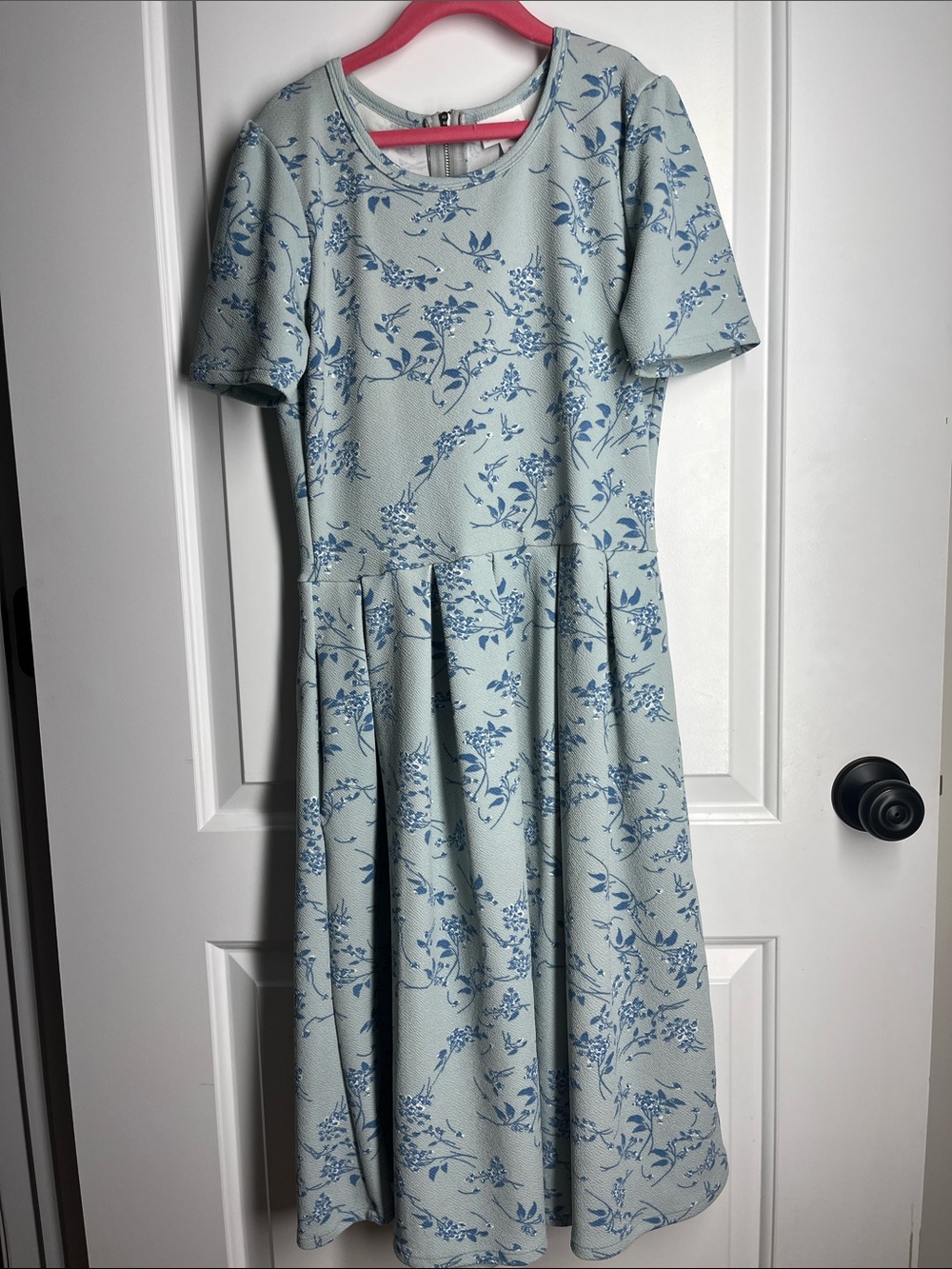 Light Blue Floral Fit-and-Flare Dress with pockets LuLaRoe size Small